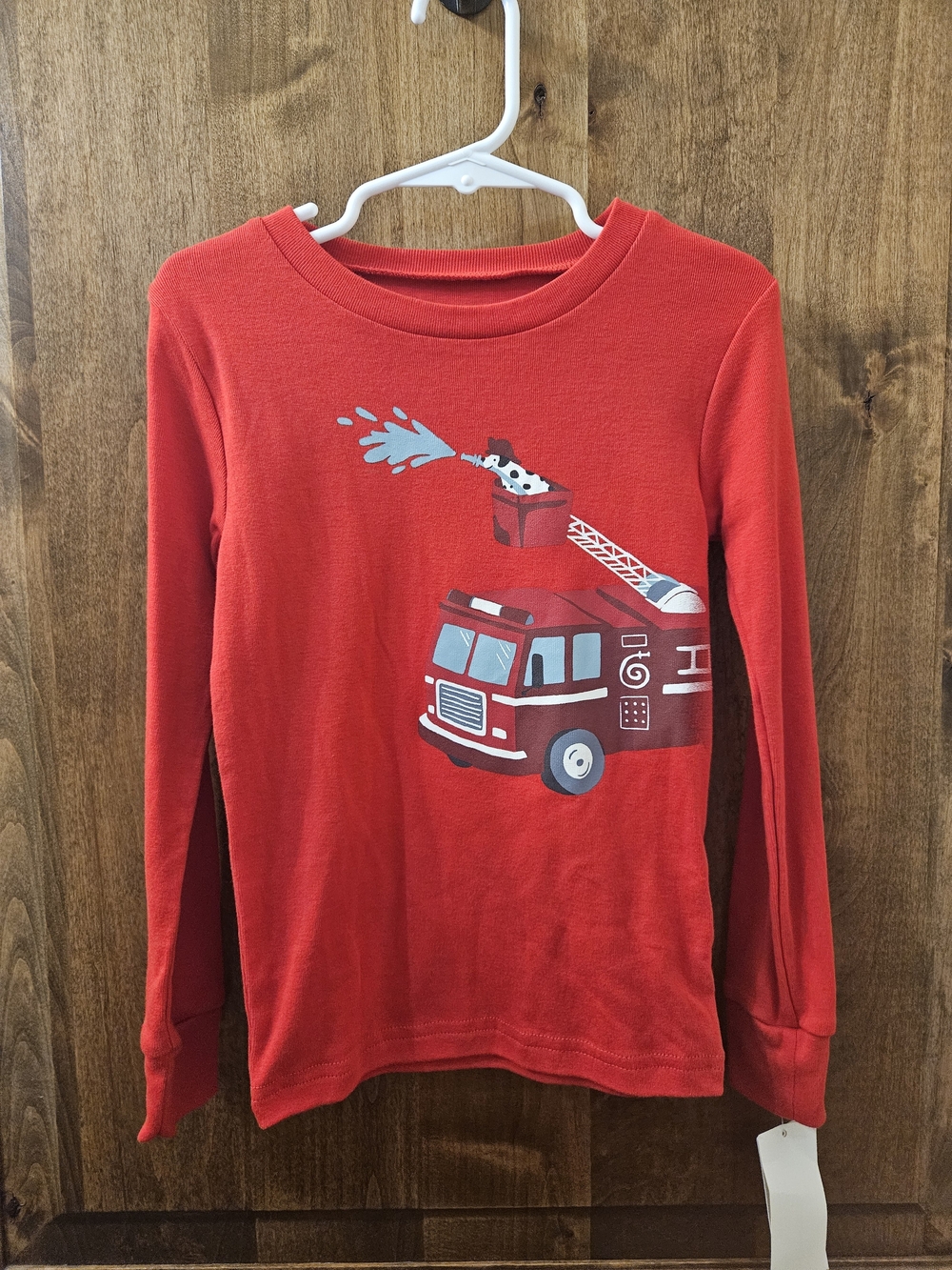 Kids Red Fire Truck Long-Sleeve Pajama Top